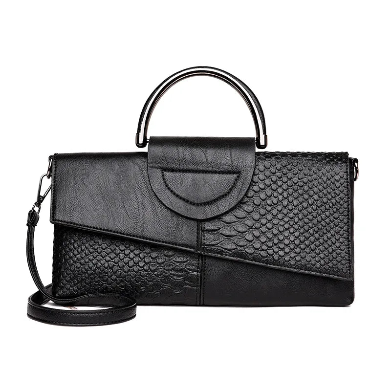 Chic Asymmetric Textured Flap Handbag with Top Handle & Crossbody Strap
