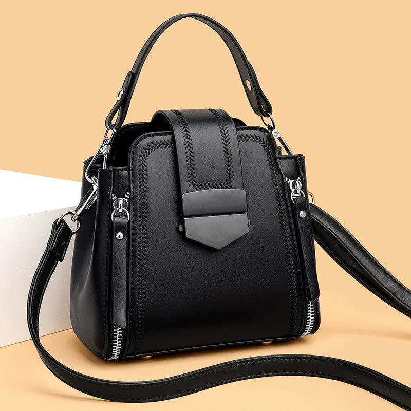 Modern Brown Leather Top-Handle Handbag | Stylish Multi-Zipper Crossbody Bag for Women
