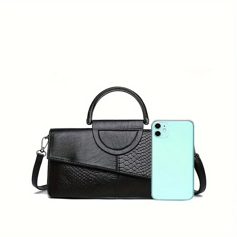 Chic Asymmetric Textured Flap Handbag with Top Handle & Crossbody Strap