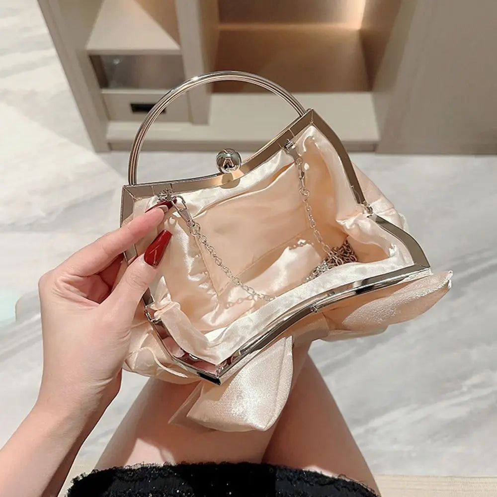 Elegant Satin Bowknot Metal Ring Mini Clutch & Handbag