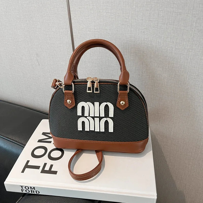 Retro Pink & Brown Mini Top-Handle Bag with Crossbody Strap