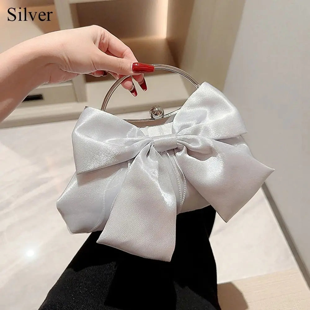 Elegant Satin Bowknot Metal Ring Mini Clutch & Handbag