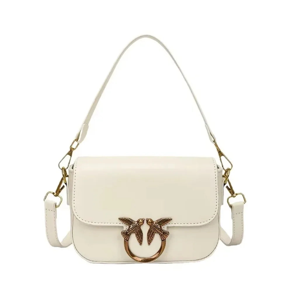 Elegant Maroon PU Leather Crossbody Bag with Gold Bird Clasp