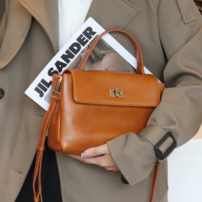 Retro Burgundy Leather Crossbody Bag