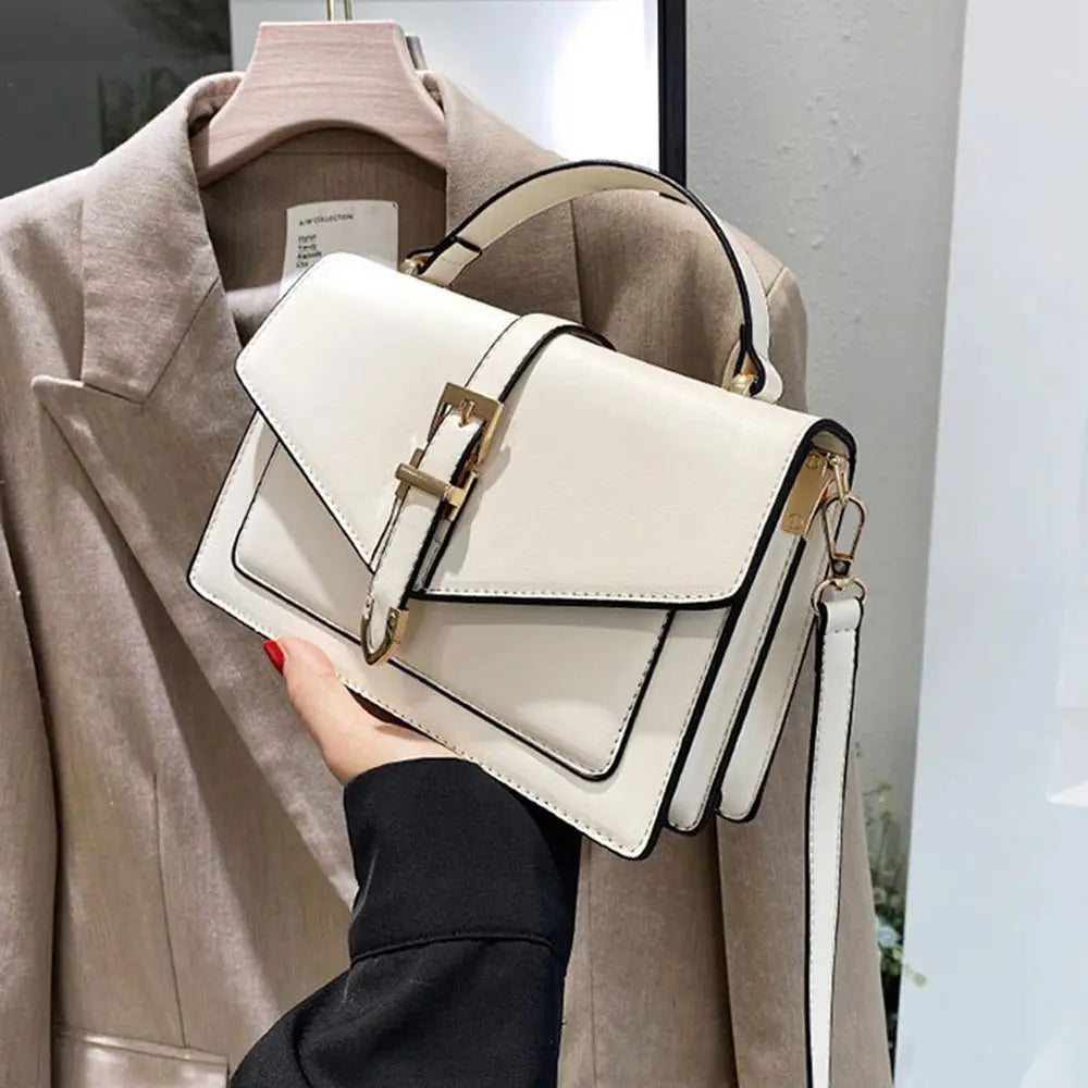Elegant Buckle-Detail Top Handle Satchel & Crossbody Bag