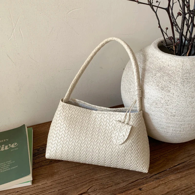 Woven Leather Hobo Shoulder Bag with Knot Accent