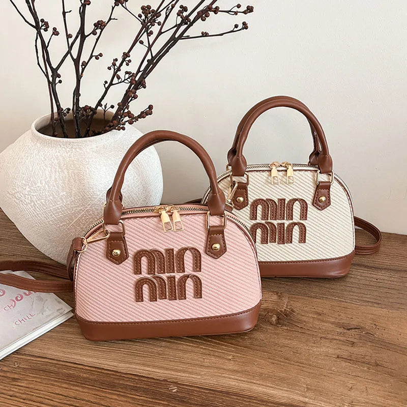 Retro Pink & Brown Mini Top-Handle Bag with Crossbody Strap