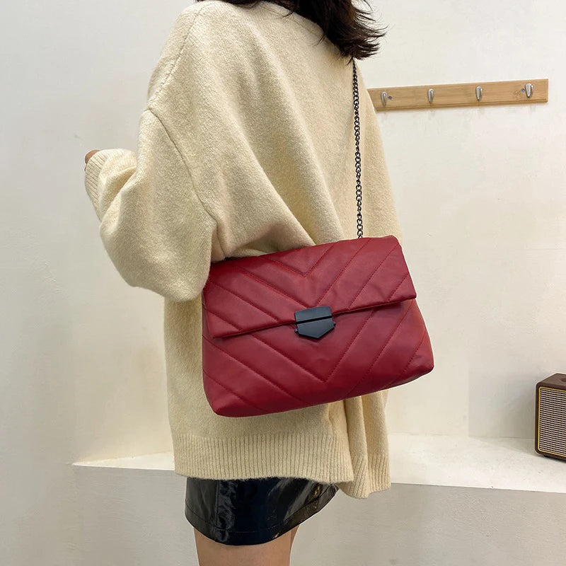 Sophisticated V-Stitched Puffer Shoulder Bag