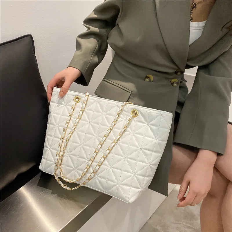 Chic Quilted Chain Handle Everyday Work & Travel Tote