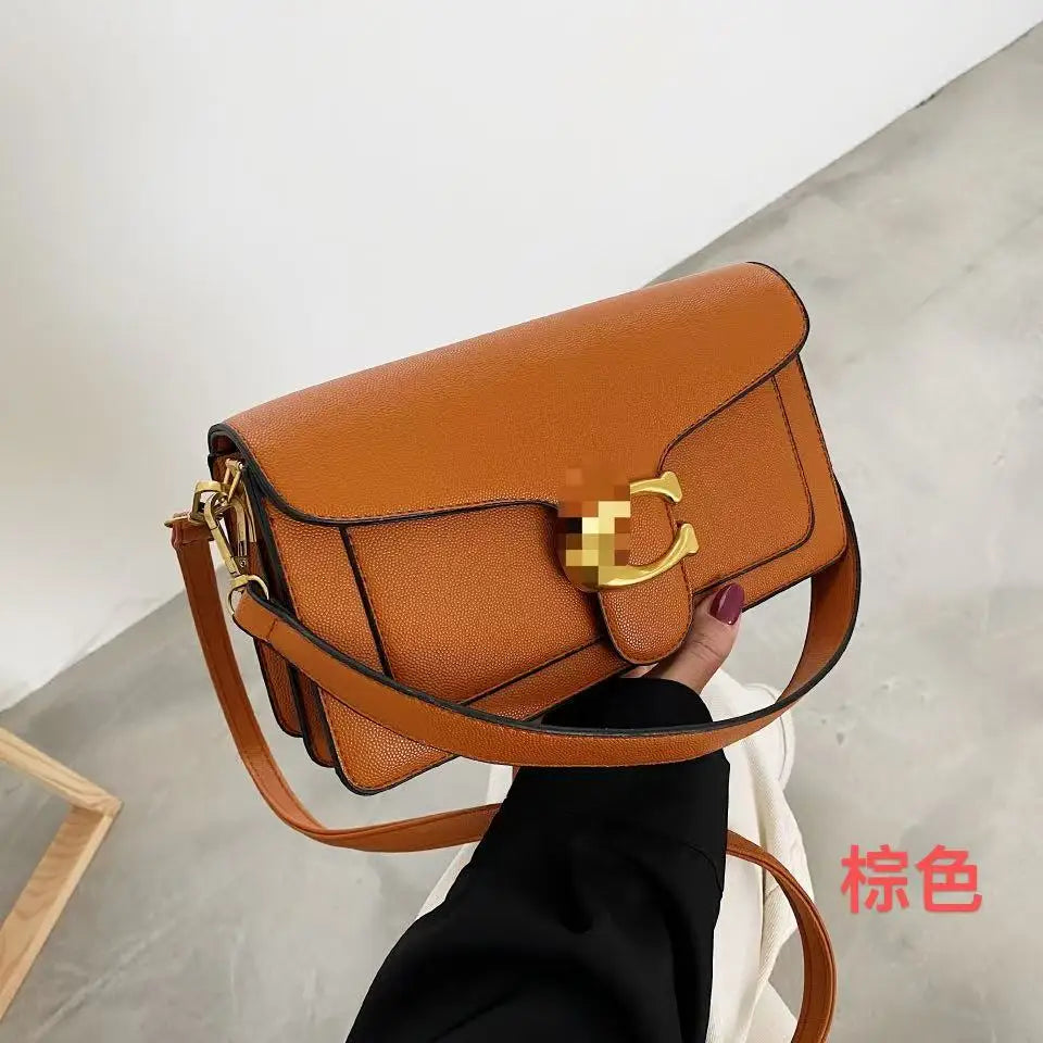 Chic Brown Flap Shoulder Bag with Metallic Logo