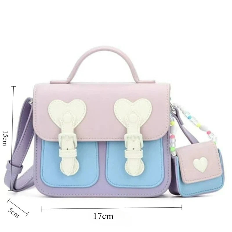 Aesthetic Preppy Style Mini Messenger Bag with Matching Mini Pouch Charm