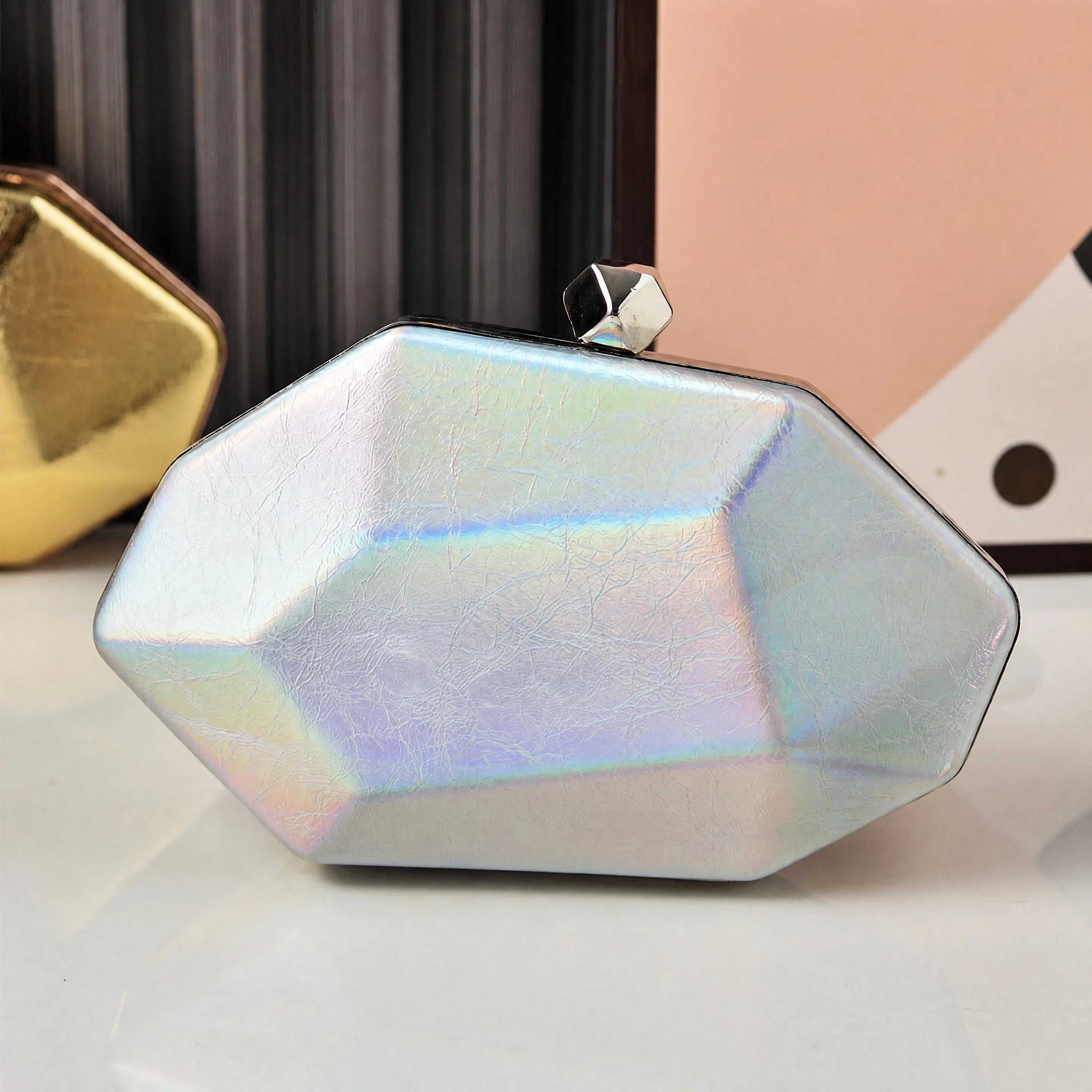 Luxury Geometric Diamond-Cut Acrylic Evening Party Clutch & Crossbody Bag