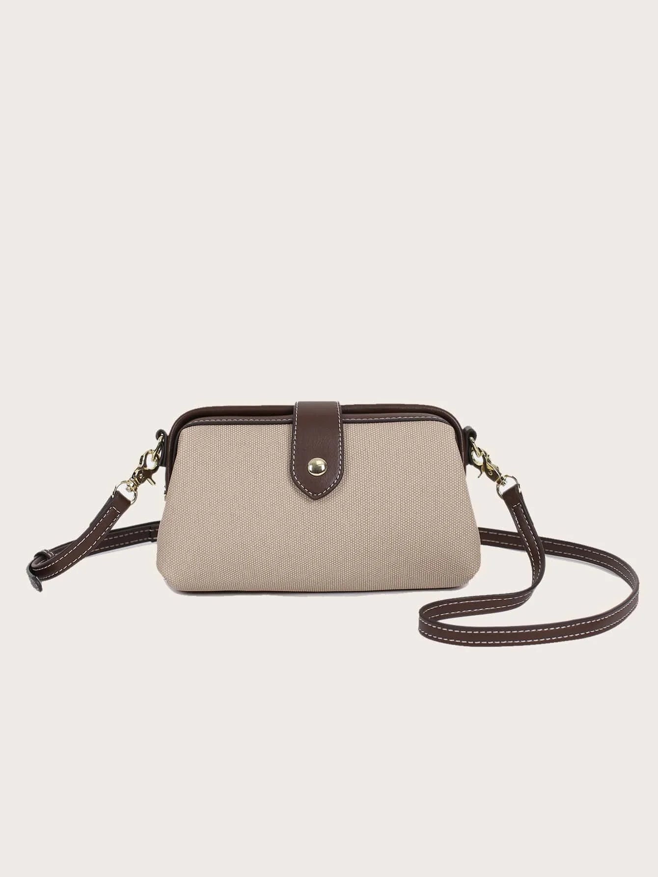 Chic Canvas & PU Leather Crossbody Bag for Women | Vintage Doctor Bag Style Shoulder Handbag