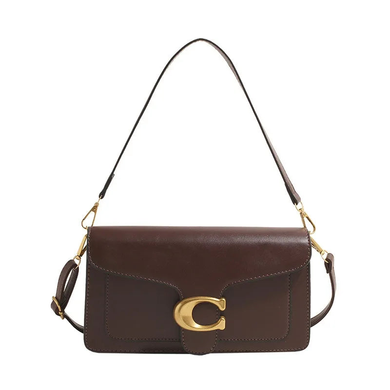 Luxury Leather Flap Shoulder Bag – Classic C-Hardware Crossbody Purse for Women