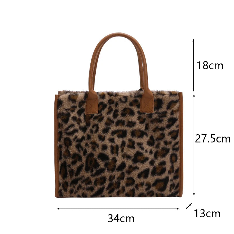 Chic Cow Print Plush Tote Bag with PU Leather Trim