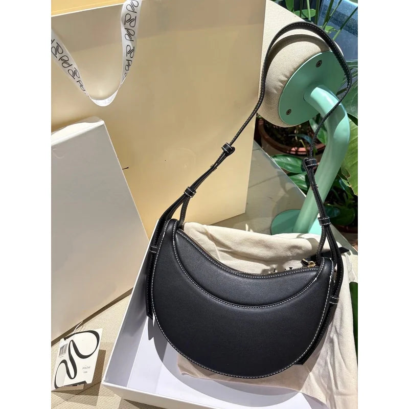 Aesthetic Half-Moon Leather Shoulder Bag