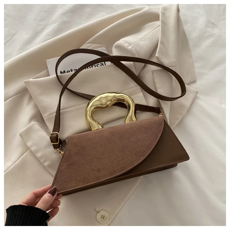 Chic Suede Mini Top Handle & Crossbody Bag with Gold Accent
