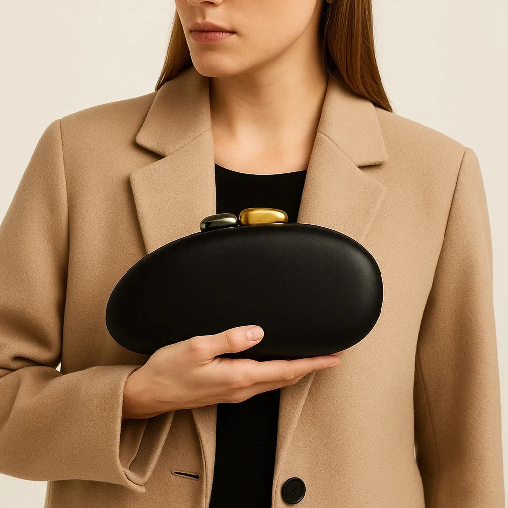 Elegant Red Oval Evening Clutch Bag with Gold Chain Strap
