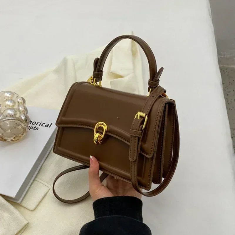 Classic Leather Flap Crossbody Bag with Top Handle