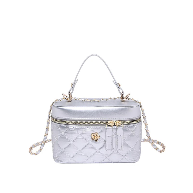 Luxury Quilted Vanity Crossbody Bag – Elegant Chain Strap Top-Handle Shoulder Bag