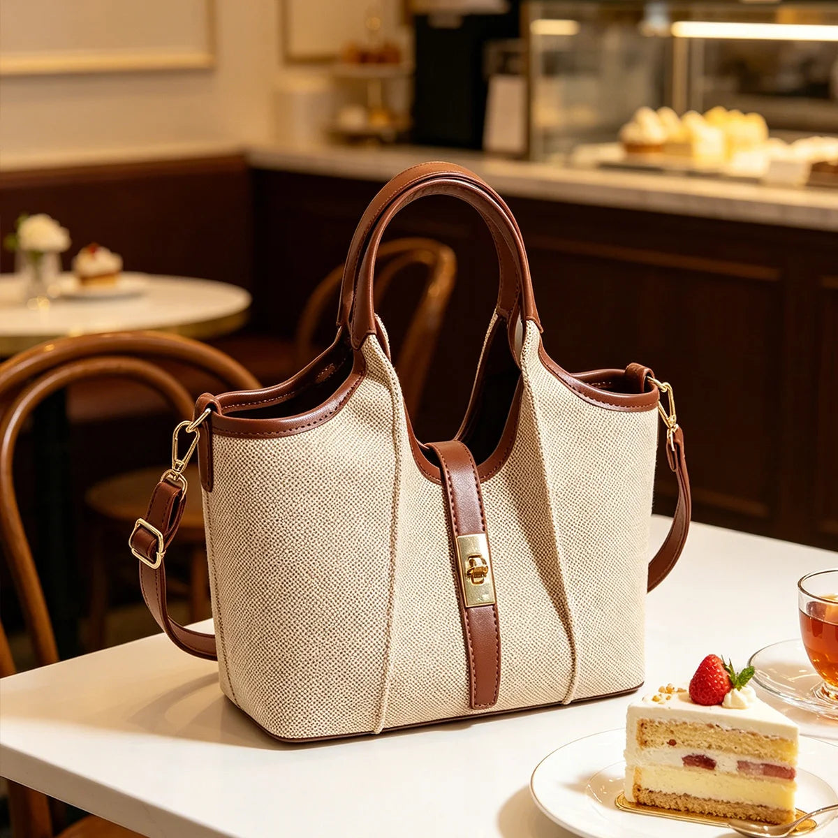 Vintage Leather Top-Handle Shoulder Bag