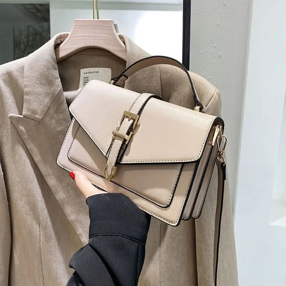 Elegant Buckle-Detail Top Handle Satchel & Crossbody Bag