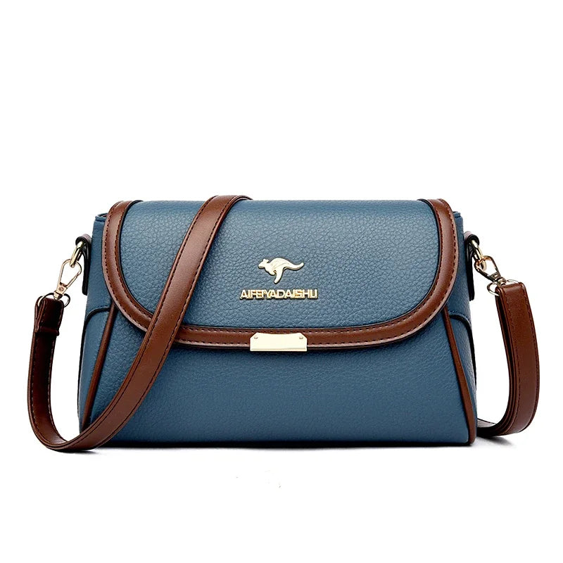 Vintage Soft Leather Flap Bag with Contrast Trim