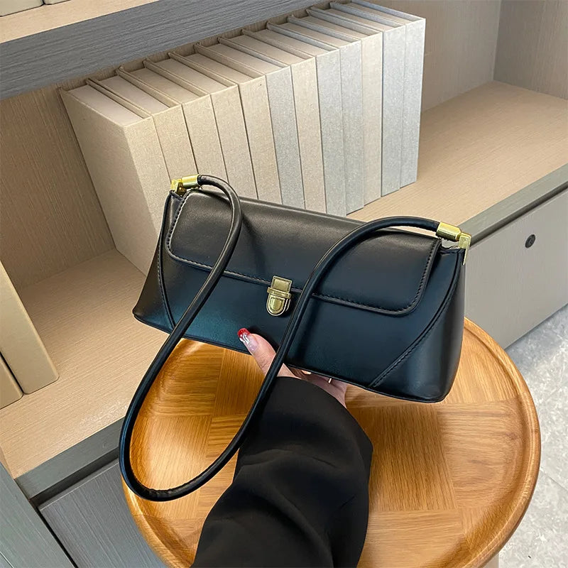 Chic Vintage Metal Lock Flap PU Leather Shoulder Bag