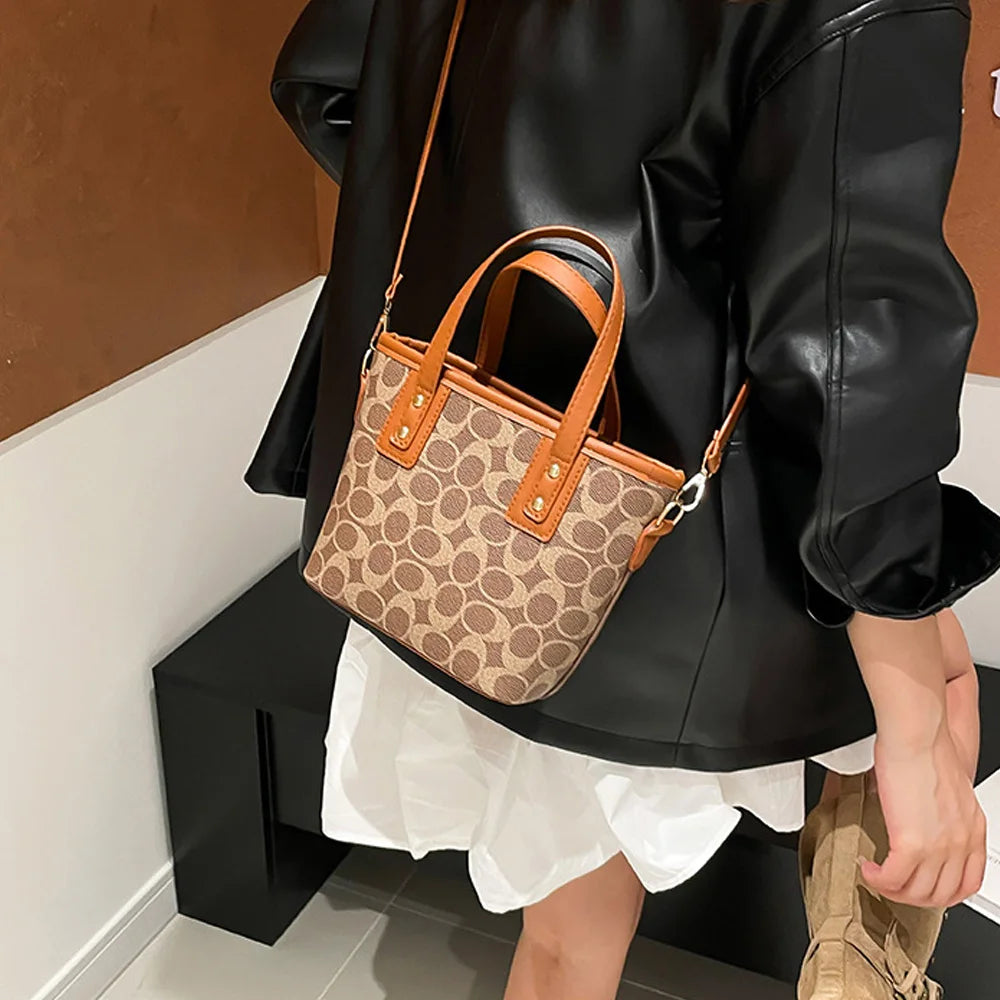 Chic Geometric Pattern PU Leather Handbag | Casual Top-Handle Shoulder Bag