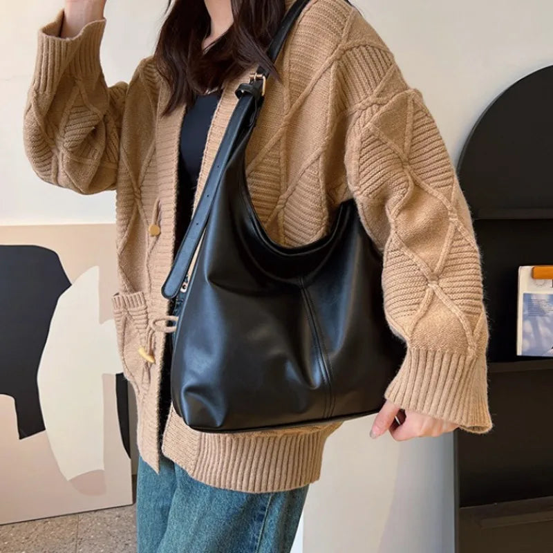 Casual Slouchy Leather Shoulder Bag | Everyday Tote Purse