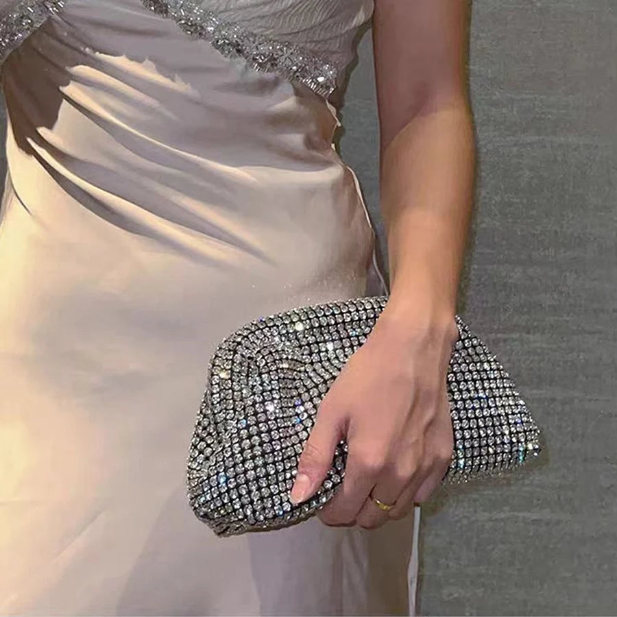 Dazzling Mesh Rhinestone Clutch with Chain Strap – Aura Bags