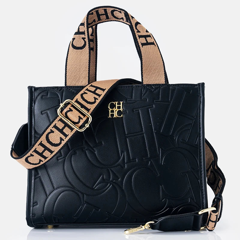 Luxury Black Embossed Leather Handbag – Designer Crossbody & Tote Bag