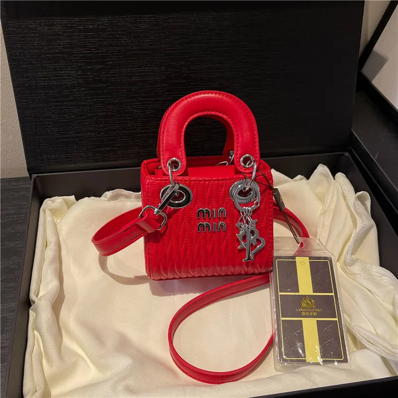Chic Quilted Mini Handbag with Silver Hardware & Letter Charm