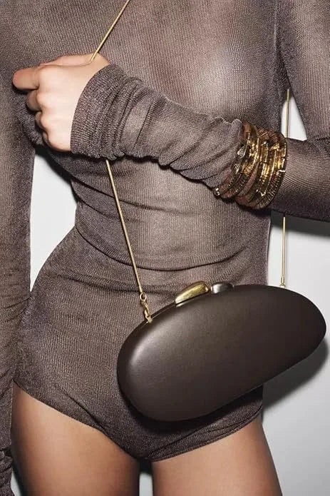 Elegant Red Oval Evening Clutch Bag with Gold Chain Strap