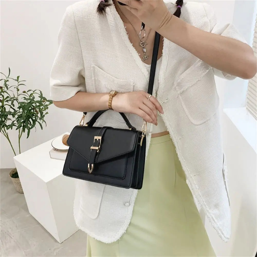 Elegant Buckle-Detail Top Handle Satchel & Crossbody Bag