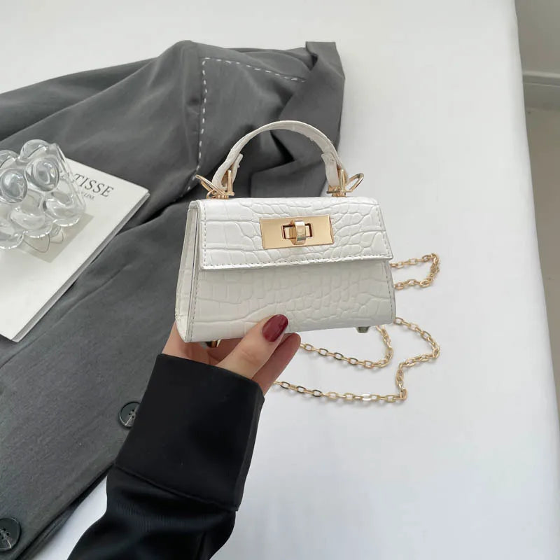 Premium Mini Crocodile Pattern Crossbody Bag for Women – Trendy Micro Handbag with Chain Strap & Gold Lock Accent