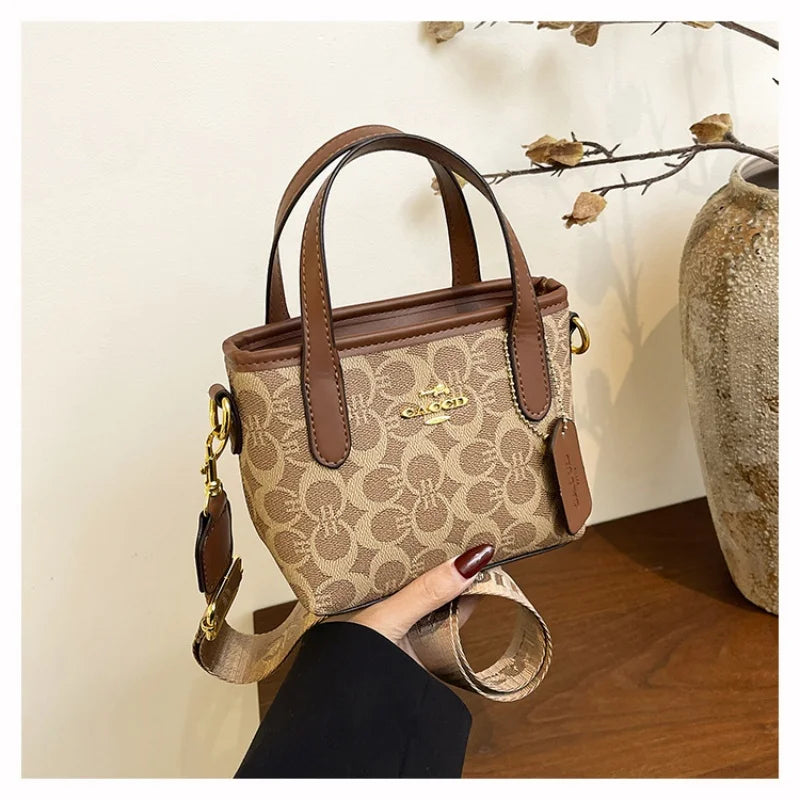 Classic Monogram Print Mini Tote Bag with Top Handle | Chic Crossbody Purse