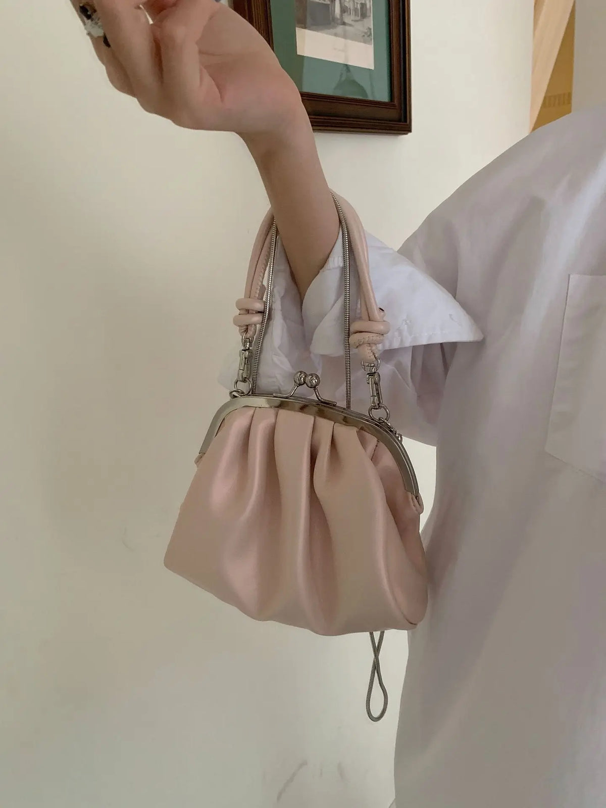 Pearlescent Kiss-Lock Ruched Mini Clutch & Crossbody Bag