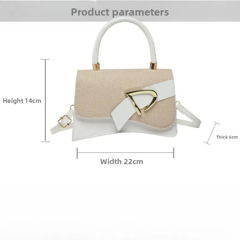 Modern Curved PU Leather & Straw Handbag