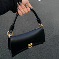 Chic Black PU Leather Shoulder Bag for Women | Elegant Underarm Bag with Gold Hardware & Lock Buckle