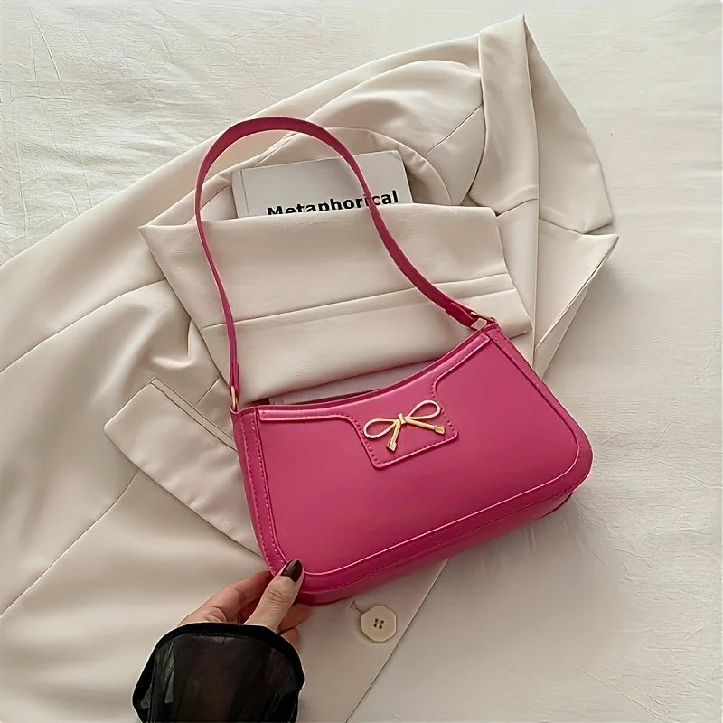 Chic Bowknot Accent Pink Leather Shoulder & Handbag
