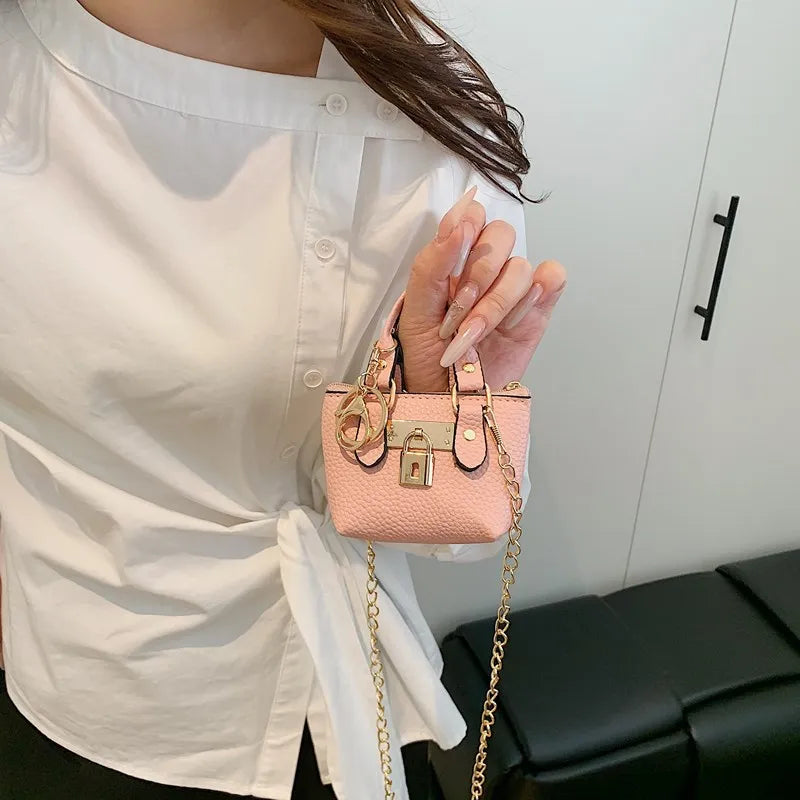 Trendy Aesthetic Mini Bag with Lock Charm & Detachable Strap