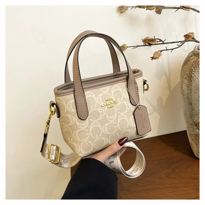 Classic Monogram Print Mini Tote Bag with Top Handle | Chic Crossbody Purse