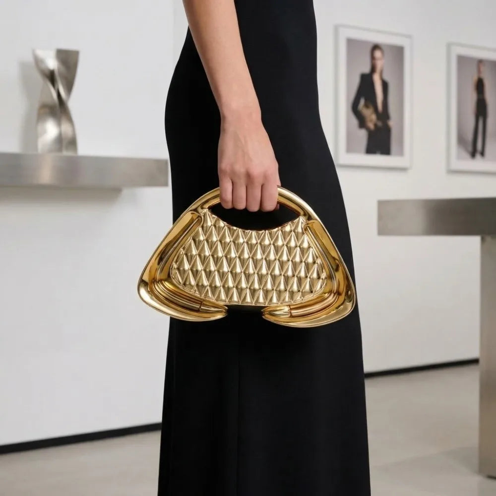 Glamorous Metallic Gold Statement Evening Clutch & Handbag