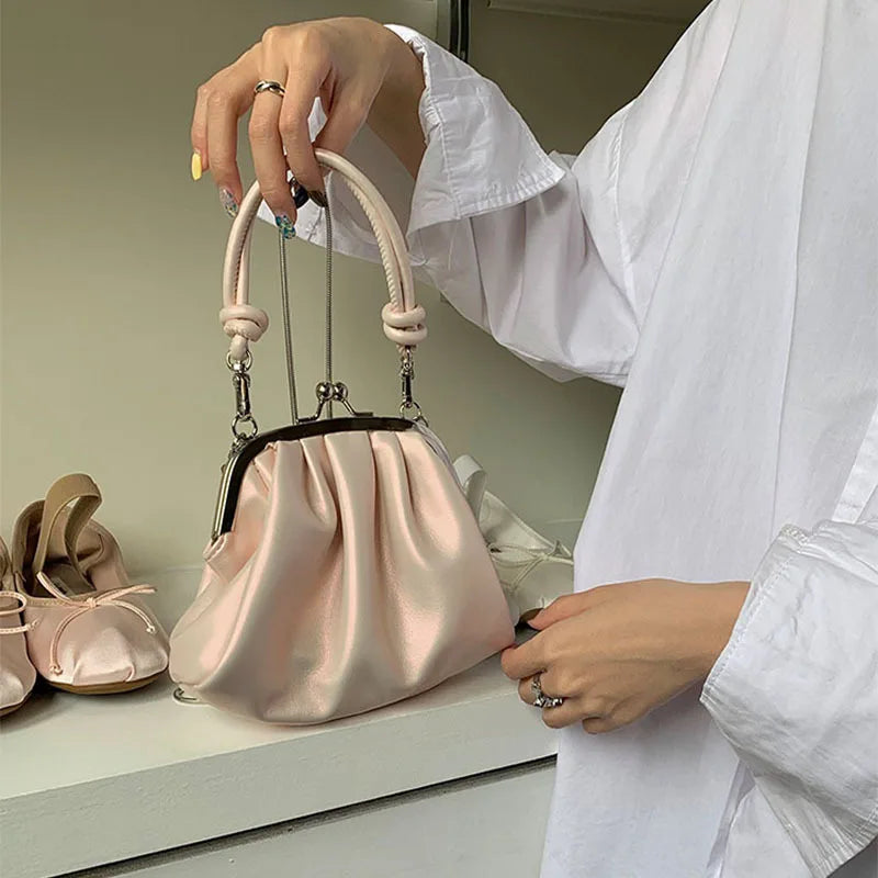 Pearlescent Kiss-Lock Ruched Mini Clutch & Crossbody Bag