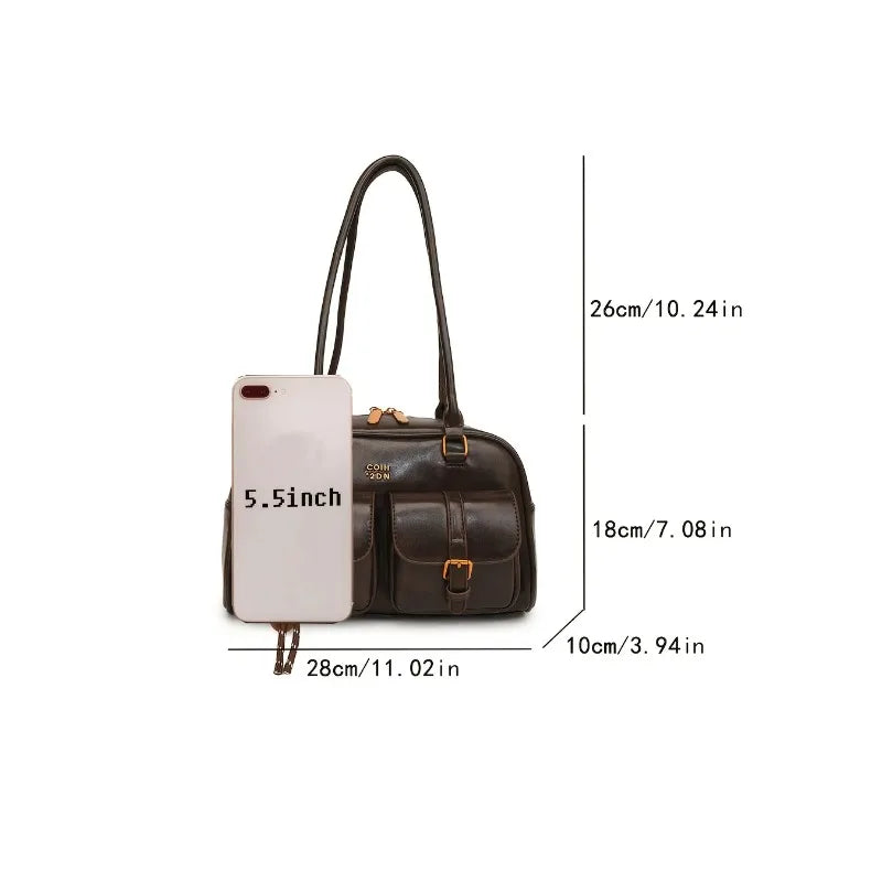 Vintage Brown Leather Cargo Shoulder Bag