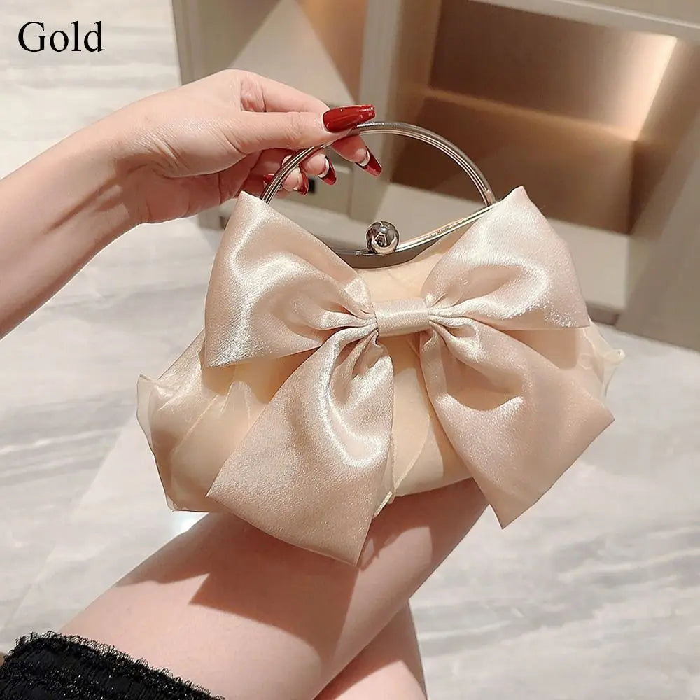 Elegant Satin Bowknot Metal Ring Mini Clutch & Handbag