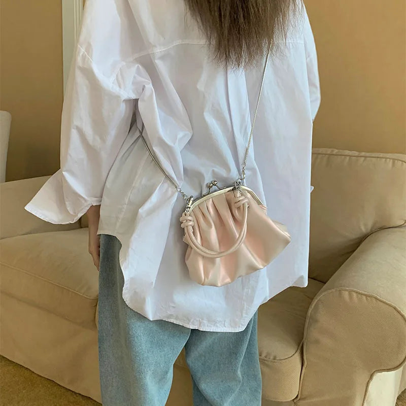 Pearlescent Kiss-Lock Ruched Mini Clutch & Crossbody Bag