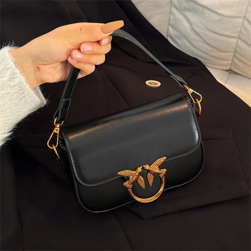 Luxury Love Birds Buckle Flap Shoulder Bag & Crossbody Handbag