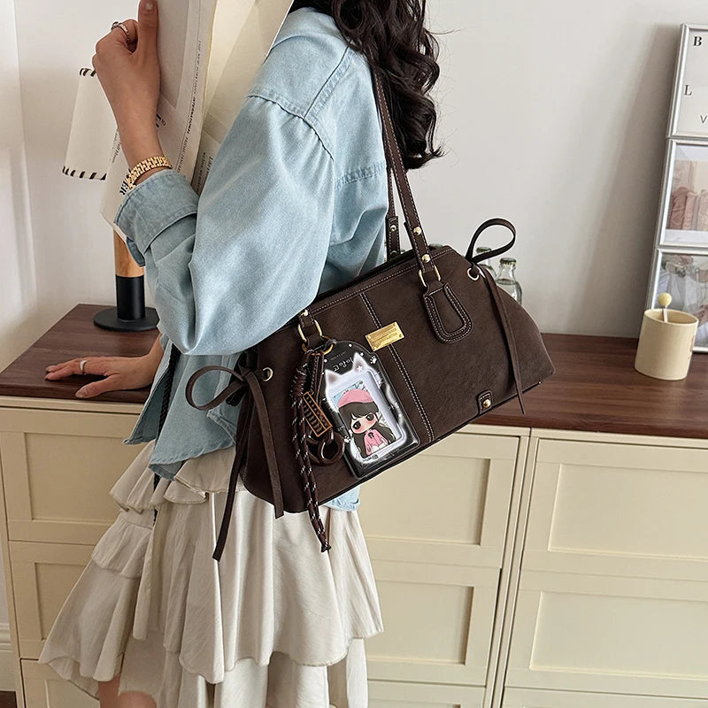 Aura Bags Aesthetic Pastel Pink PU Leather Shoulder Tote Bag with Charms